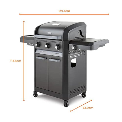Tower T978525 Stealth Pro 4 Burner 3+1 Gas BBQ with Rotisserie Kit, Including Side Burner, Built-in Thermometer and Waterproof Cover, Black