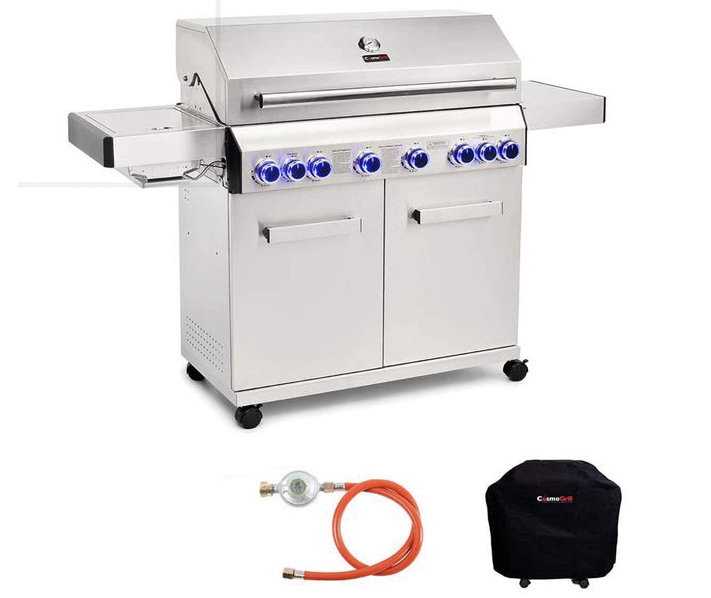 CosmoGrill Platinum Stainless Steel 8 Burner 6+2 Gas BBQ Grill with Waterproof Cover, High-Performance Outdoor Barbecue for Garden Cooking