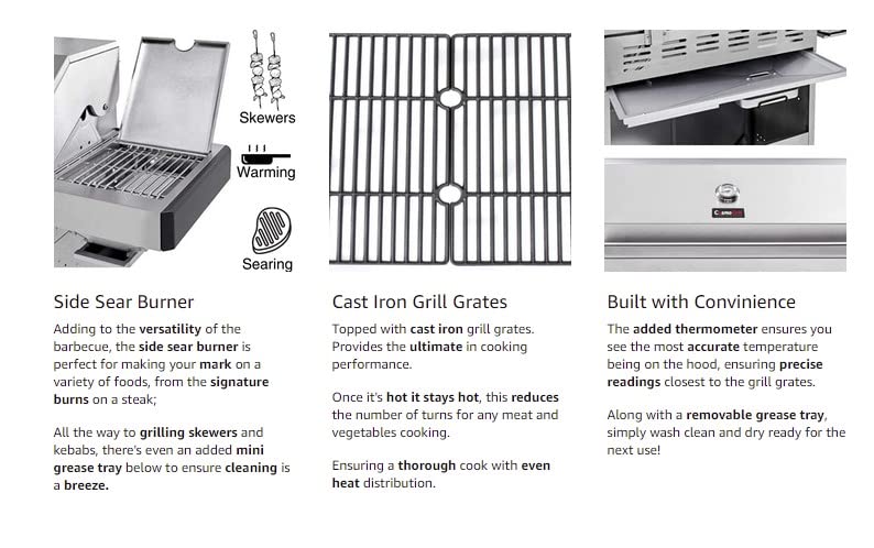 CosmoGrill Platinum Stainless Steel 8 Burner 6+2 Gas Barbecue Grill for Outdoor Use, Premium Garden Gas BBQ with Spacious Cooking Surface