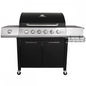 CHARLES BENTLEY 7 Burner Premium Gas BBQ Barbecue with Side Burner, Warming Rack, Double Layered Hood, Side Table, Thermometer, Utensil Hooks, Bottle Opener, And More In Black & Grey (156x109cm)