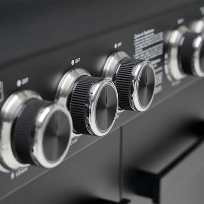 CosmoGrill 6 Burner Platinum Yamara Dark 4+2 Gas BBQ, Viewing Glass, 4 Main Burners, 1 Ceramic Sear Zone, 1 Back Grill, Cast Iron Grills & Bamboo Storage (Black)