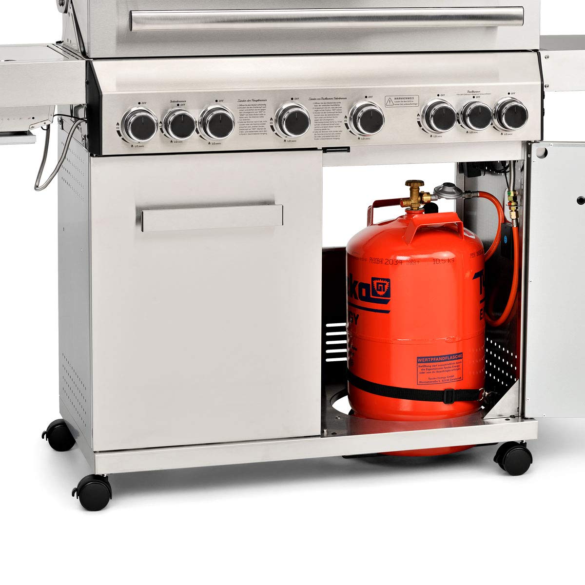 CosmoGrill Platinum Stainless Steel 8 Burner 6+2 Gas Barbecue Grill for Outdoor Cooking, High-Performance Garden Gas BBQ with Large Cooking Area and Built-in Thermometer