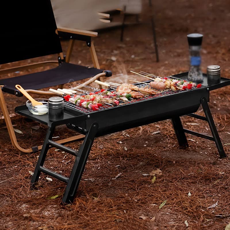 Barbeque Grill Home Outdoor Barbecue Grill Rack Portable Folding Side Pull Detachable Barbecue Stove (D Light Grey)