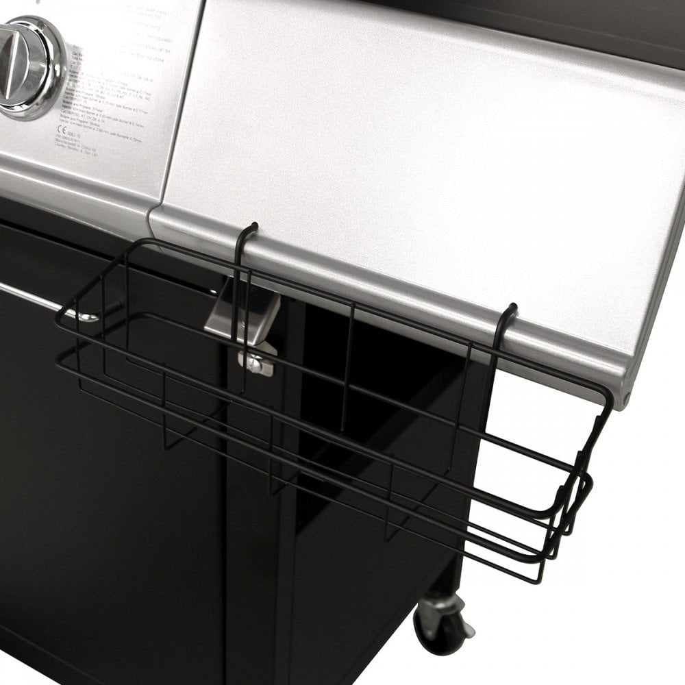 CHARLES BENTLEY 7 Burner Premium Gas BBQ Barbecue with Side Burner, Warming Rack, Double Layered Hood, Side Table, Thermometer, Utensil Hooks, Bottle Opener, And More In Black & Grey (156x109cm)