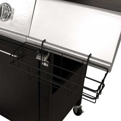 CHARLES BENTLEY 7 Burner Premium Gas BBQ Barbecue with Side Burner, Warming Rack, Double Layered Hood, Side Table, Thermometer, Utensil Hooks, Bottle Opener, And More In Black & Grey (156x109cm)