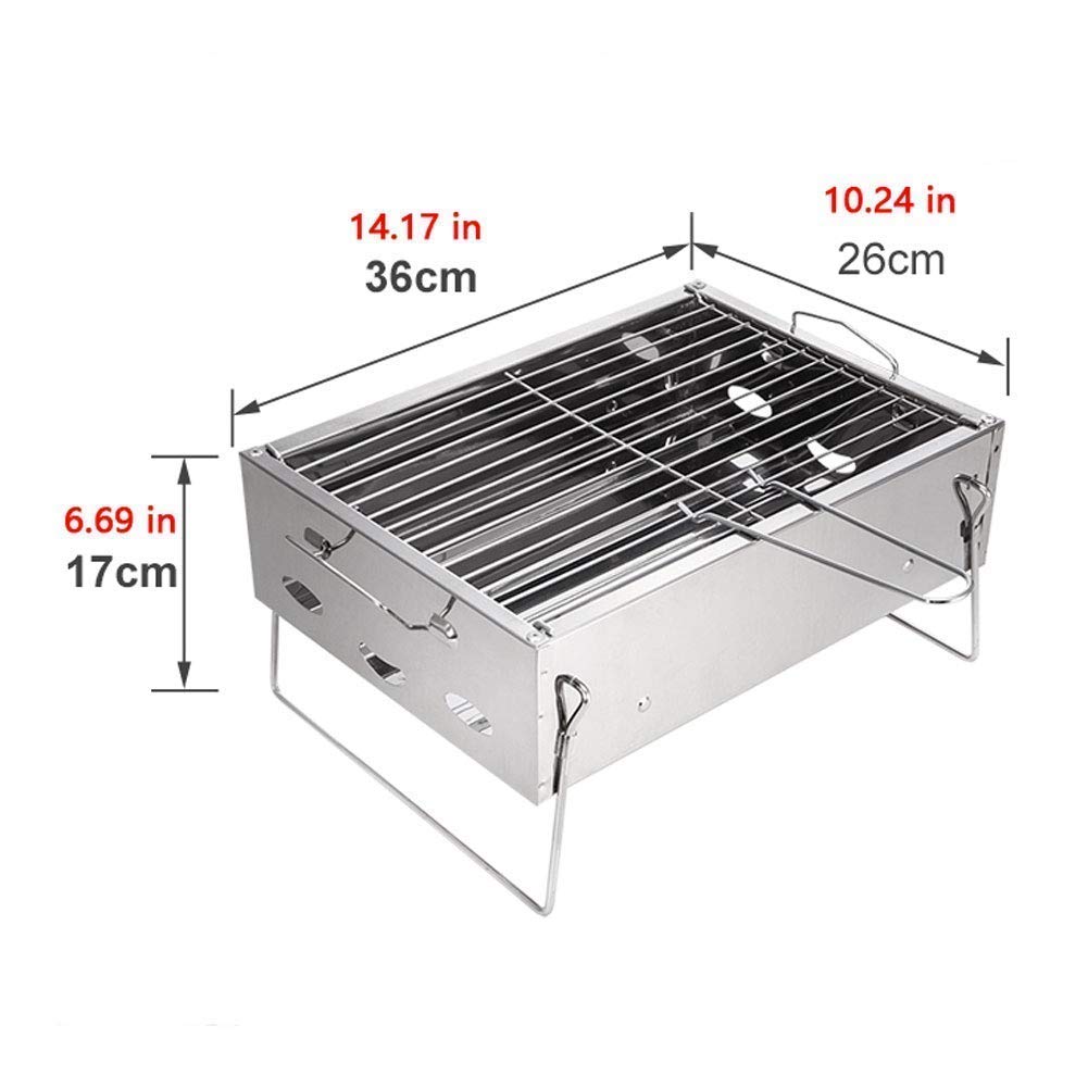Barbecue Grill Stainless Steel Charcoal Smoker Char Broil Outdoor Barbecue Clip and Oil Brush for Camping Festival Garden Picnic Party (Silver)