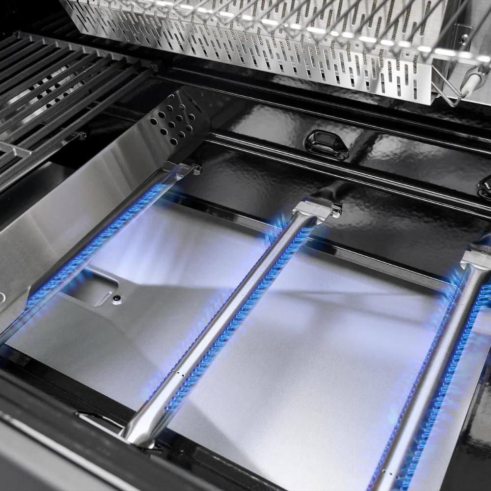 CosmoGrill 8 Burner Platinum Yamara Dark 6+2 Gas BBQ, Viewing Glass, 4 Main Burners, 1 Ceramic Sear Zone, 1 Back Grill, Cast Iron Grills & Bamboo Storage (Black)