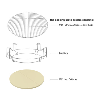 only fire BBQ Cooking Grate System Flexible Grilling Rack with Heat Deflector for Char-Griller AKORN Kamado Charcoal Grill & Smoker