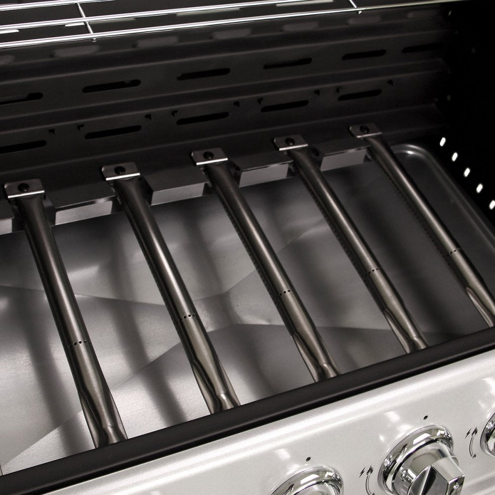 CHARLES BENTLEY 7 Burner Premium Gas BBQ Barbecue with Side Burner, Warming Rack, Double Layered Hood, Side Table, Thermometer, Utensil Hooks, Bottle Opener, And More In Black & Grey (156x109cm)