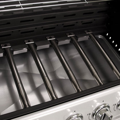 CHARLES BENTLEY 7 Burner Premium Gas BBQ Barbecue with Side Burner, Warming Rack, Double Layered Hood, Side Table, Thermometer, Utensil Hooks, Bottle Opener, And More In Black & Grey (156x109cm)