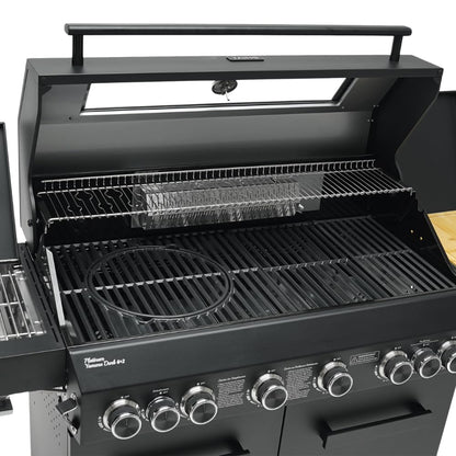 CosmoGrill 8 Burner Platinum Yamara Dark 6+2 Gas BBQ, Viewing Glass, 4 Main Burners, 1 Ceramic Sear Zone, 1 Back Grill, Cast Iron Grills & Bamboo Storage (Black)