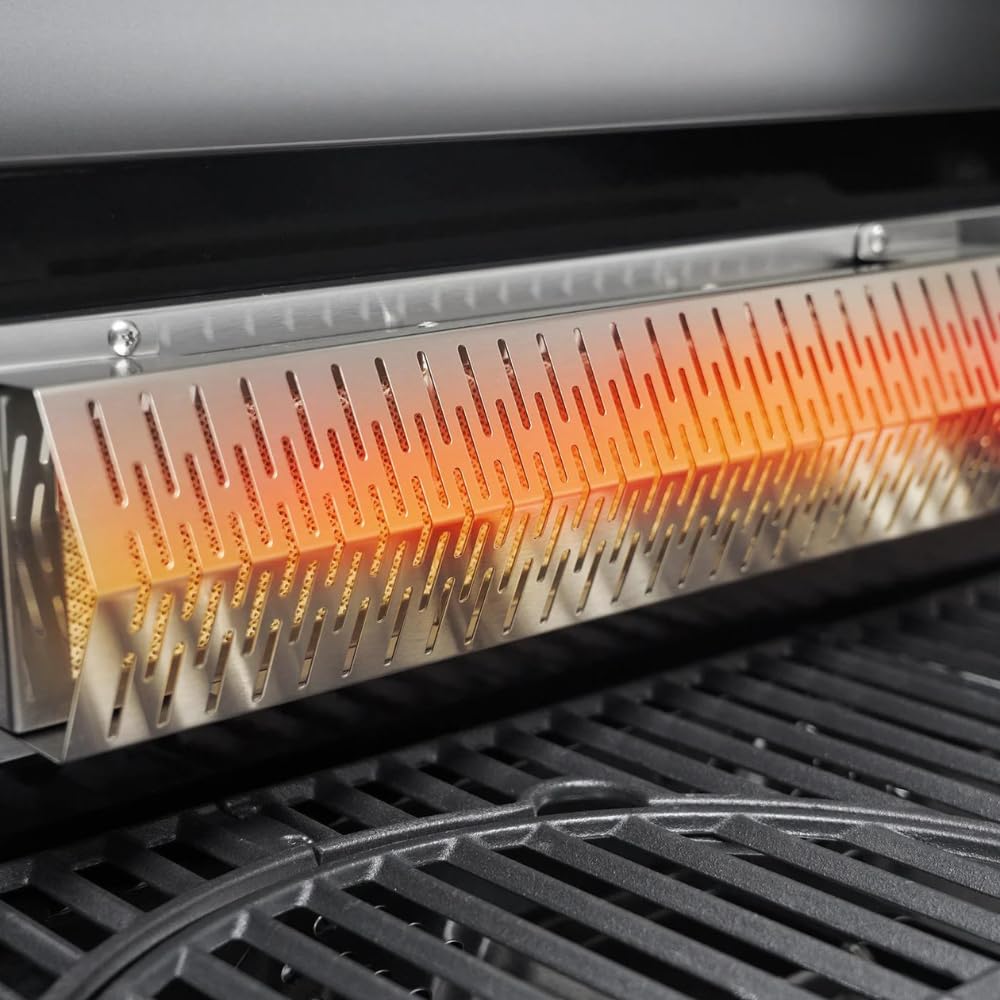 CosmoGrill 8 Burner Platinum Yamara Dark 6+2 Gas BBQ, Viewing Glass, 4 Main Burners, 1 Ceramic Sear Zone, 1 Back Grill, Cast Iron Grills & Bamboo Storage (Black)