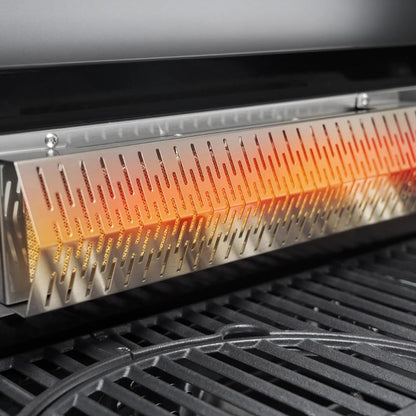 CosmoGrill 8 Burner Platinum Yamara Dark 6+2 Gas BBQ, Viewing Glass, 4 Main Burners, 1 Ceramic Sear Zone, 1 Back Grill, Cast Iron Grills & Bamboo Storage (Black)