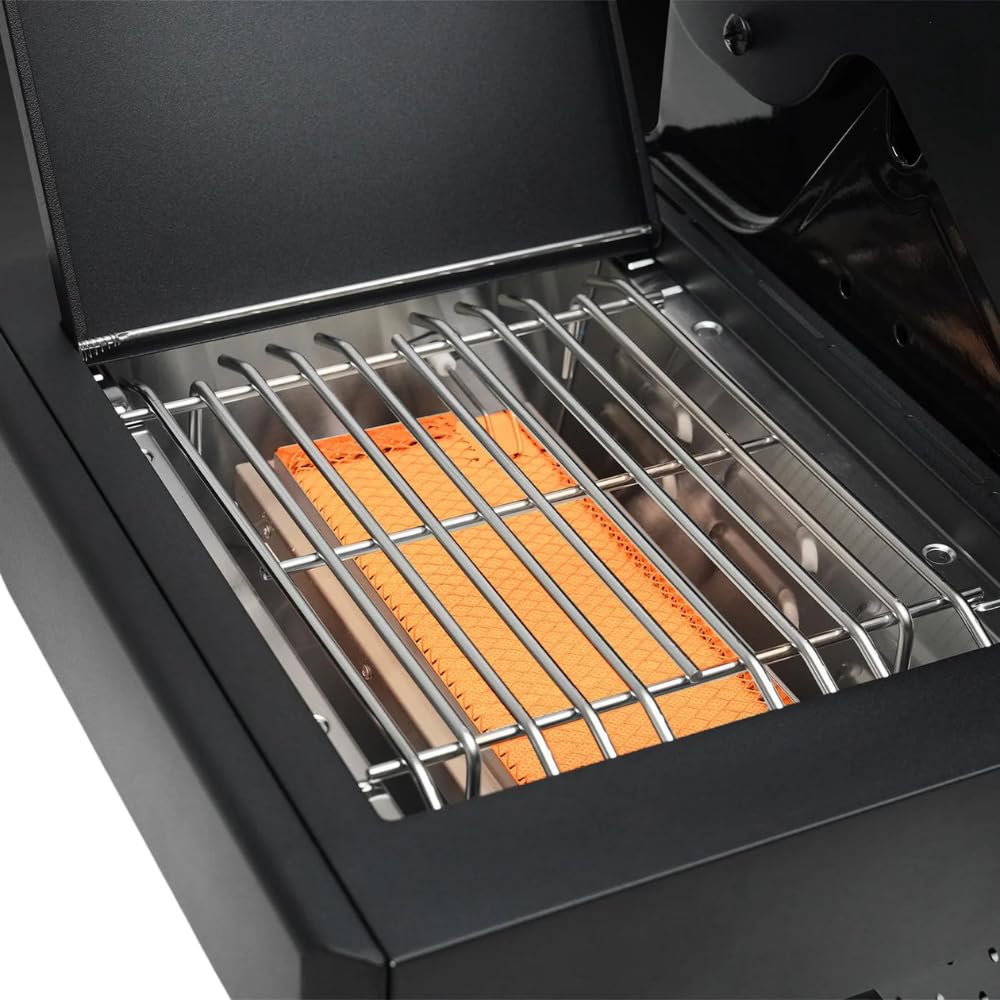 CosmoGrill 8 Burner Platinum Yamara Dark 6+2 Gas BBQ, Viewing Glass, 4 Main Burners, 1 Ceramic Sear Zone, 1 Back Grill, Cast Iron Grills & Bamboo Storage (Black)