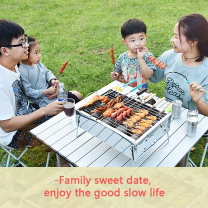 Barbecue Grill Stainless Steel Charcoal Smoker Char Broil Outdoor Barbecue Clip and Oil Brush for Camping Festival Garden Picnic Party (Silver)