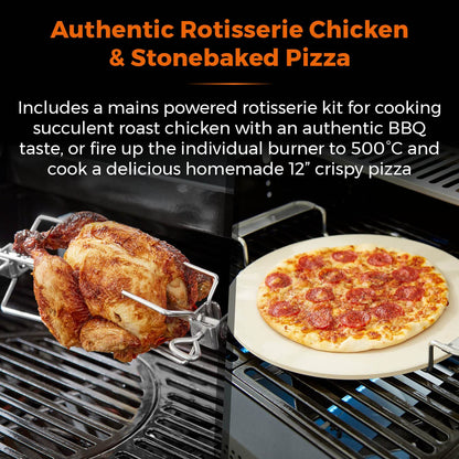 Tower T978525 Stealth Pro 4 Burner 3+1 Gas BBQ with Rotisserie Kit, Including Side Burner, Built-in Thermometer and Waterproof Cover, Black