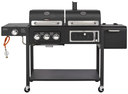 CosmoGrill Hybrid 4 Burner Barbecue DUO Dual Fuel BBQ 3+1 Gas Grill & Charcoal Smoker BBQ Grill, Built-in Thermometer, Warming Rack, Outdoor Portable Large Coal Barbecue for Home Garden Party Cooking