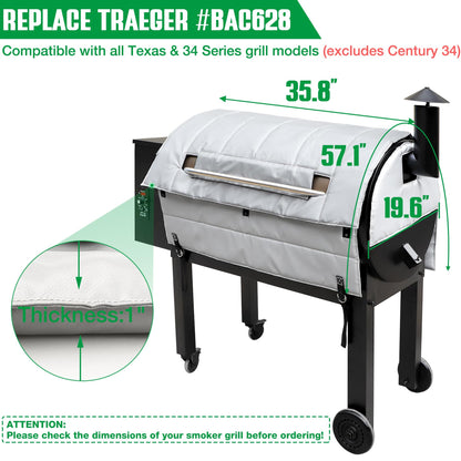 Grill Thermal Insulation Blanket for Traeger Pro Series 34 Texas Smoker Insulated Cover Insulator BAC628 Replacement Parts Winter Cooking Smoking BBQ Grilling Accessory