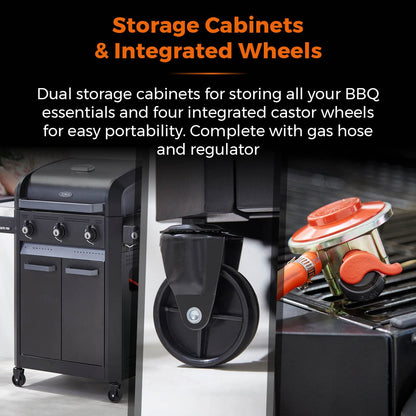 Tower T978525 Stealth Pro 4 Burner 3+1 Gas BBQ with Rotisserie Kit, Including Side Burner, Built-in Thermometer and Waterproof Cover, Black