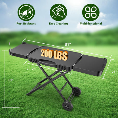 Portable Indoor Grill Table Stand for Ninja Woodfire Outdoor Grill(OG701 OG850 OG951 Series), 51Inch Folding Camping BBQ Stand for Weber Q100 Q200 Q300, for Blackstone Griddle, for Ooni Pizza Oven
