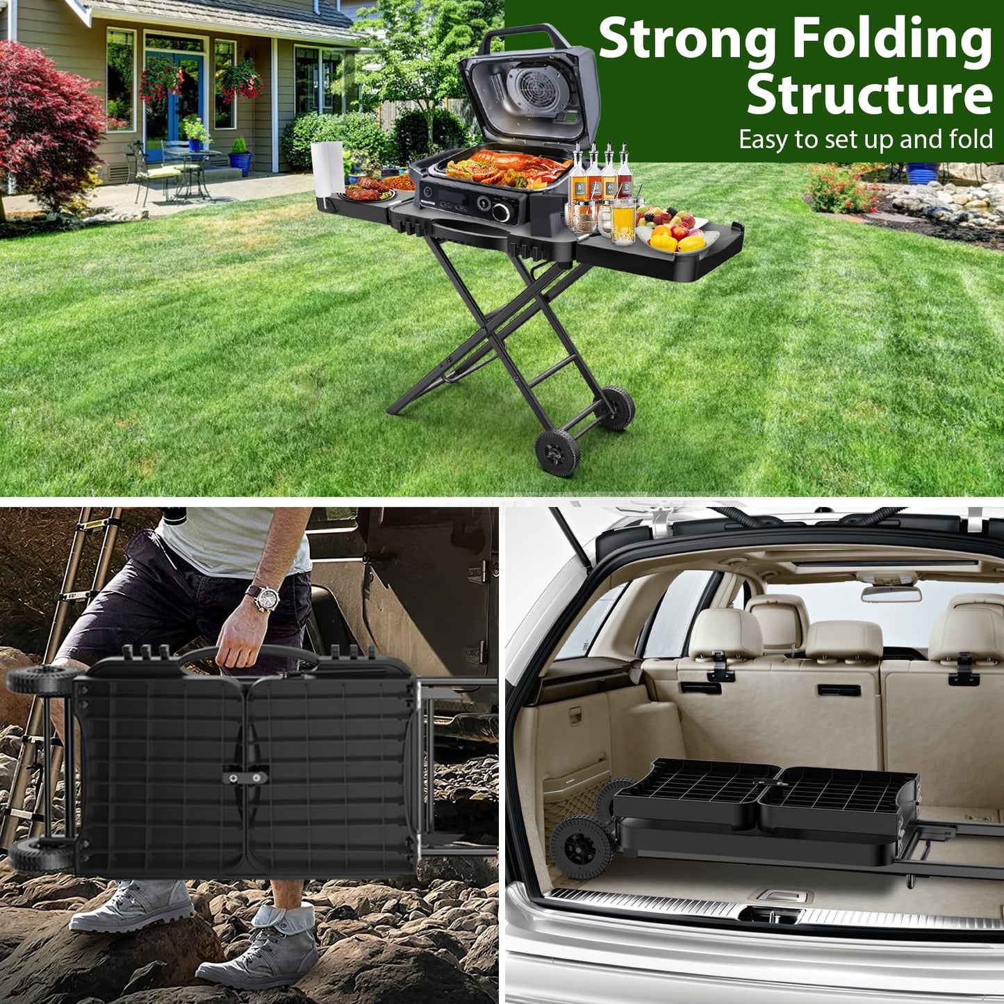 Portable Indoor Grill Table Stand for Ninja Woodfire Outdoor Grill(OG701 OG850 OG951 Series), 51Inch Folding Camping BBQ Stand for Weber Q100 Q200 Q300, for Blackstone Griddle, for Ooni Pizza Oven