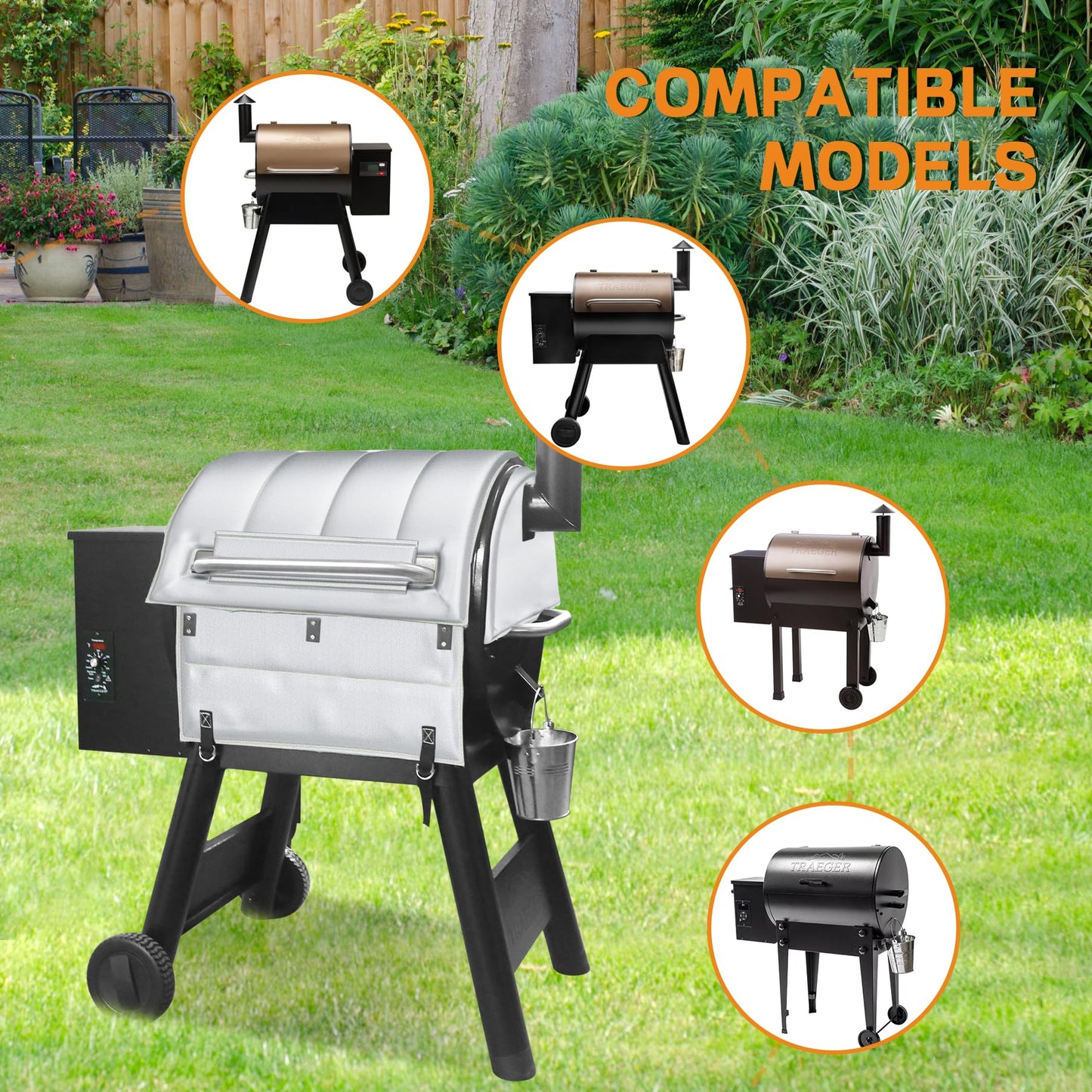 Insulation Blanket for Traeger Pro 22,Pro 575,Tailgater 20,Ironwood 650 and Lil' Tex Elite Wood Pellet Smoker Grill,BAC626 Pro 22/575 Insulation Blanket Grill Accessory for Winter Smoking,Silver